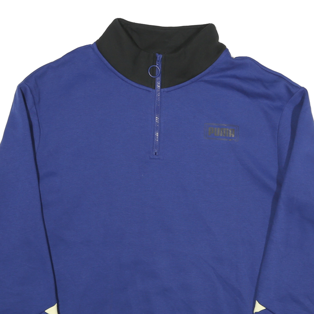 PUMA Mens Blue & Black Cotton Blend Sweatshirt 2XL Quarter Zip Pullover