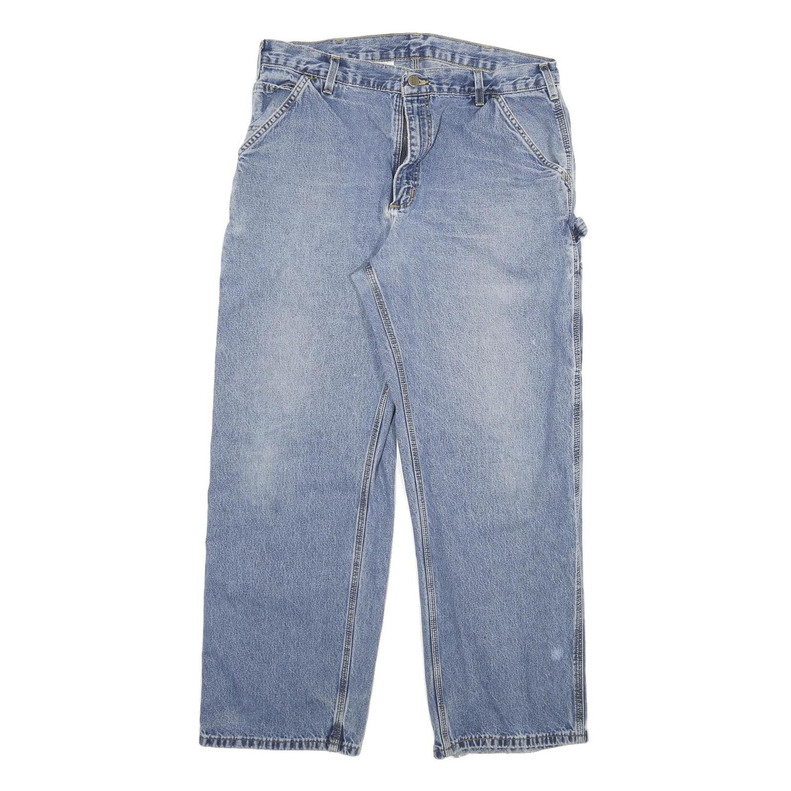 CARHARTT Mens Relaxed Blue Denim Jeans W34 L29 Workwear Zip Closure