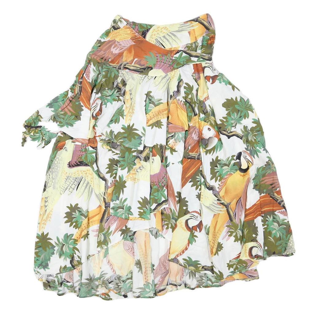 BOA PARIS Womens White & Green Parrot Print Swing Short Viscose Skirt S