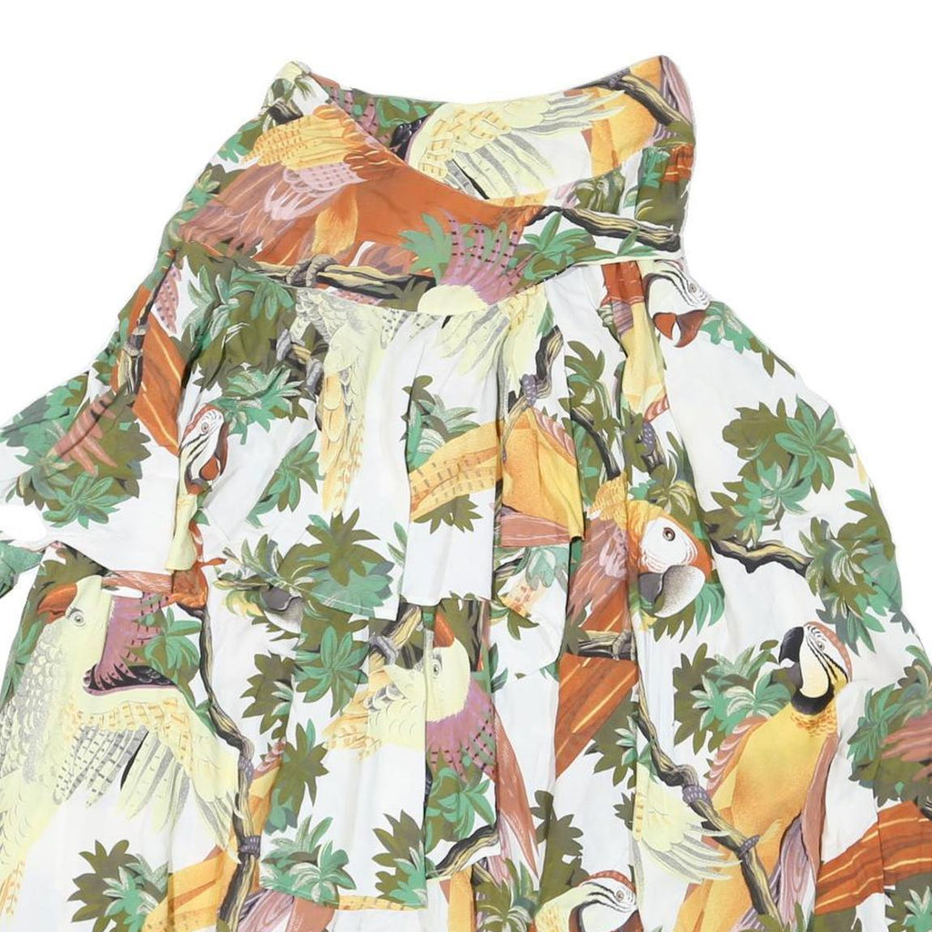 BOA PARIS Womens White & Green Parrot Print Swing Short Viscose Skirt S