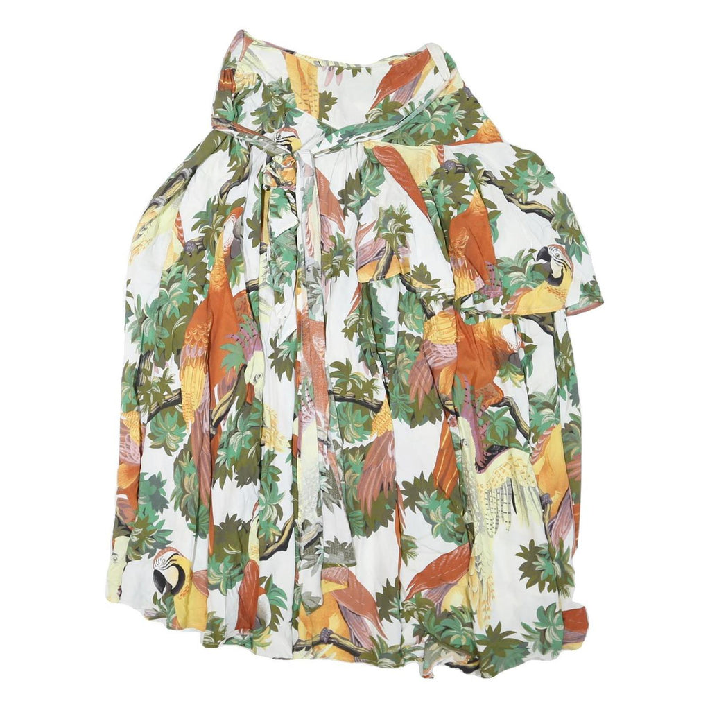 BOA PARIS Womens White & Green Parrot Print Swing Short Viscose Skirt S