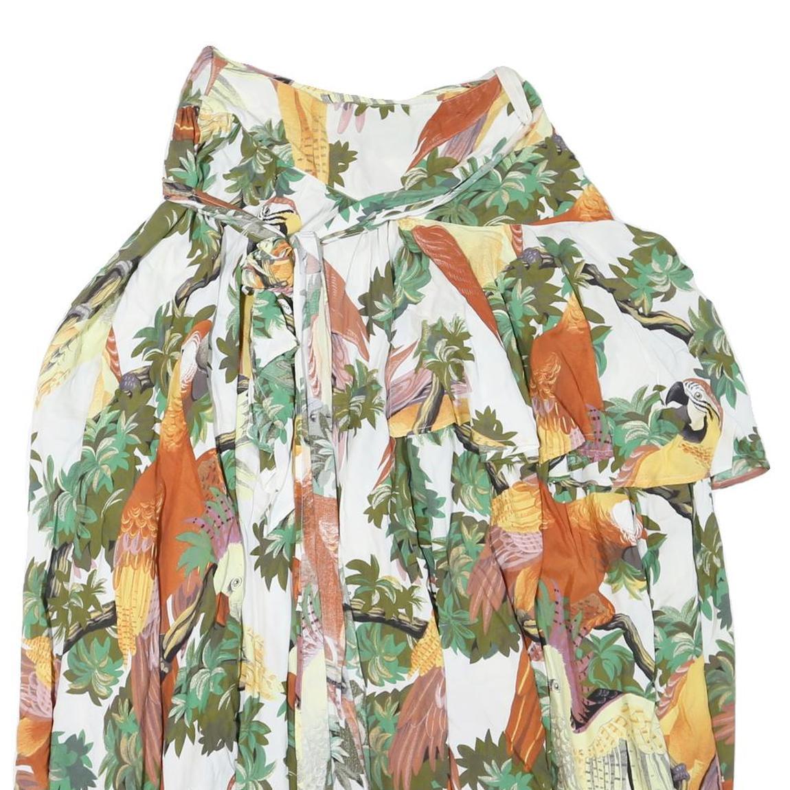 BOA PARIS Womens White & Green Parrot Print Swing Short Viscose Skirt S