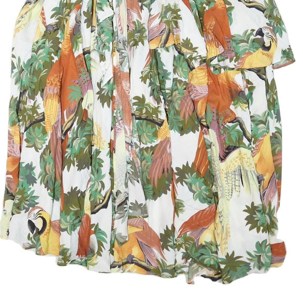 BOA PARIS Womens White & Green Parrot Print Swing Short Viscose Skirt S