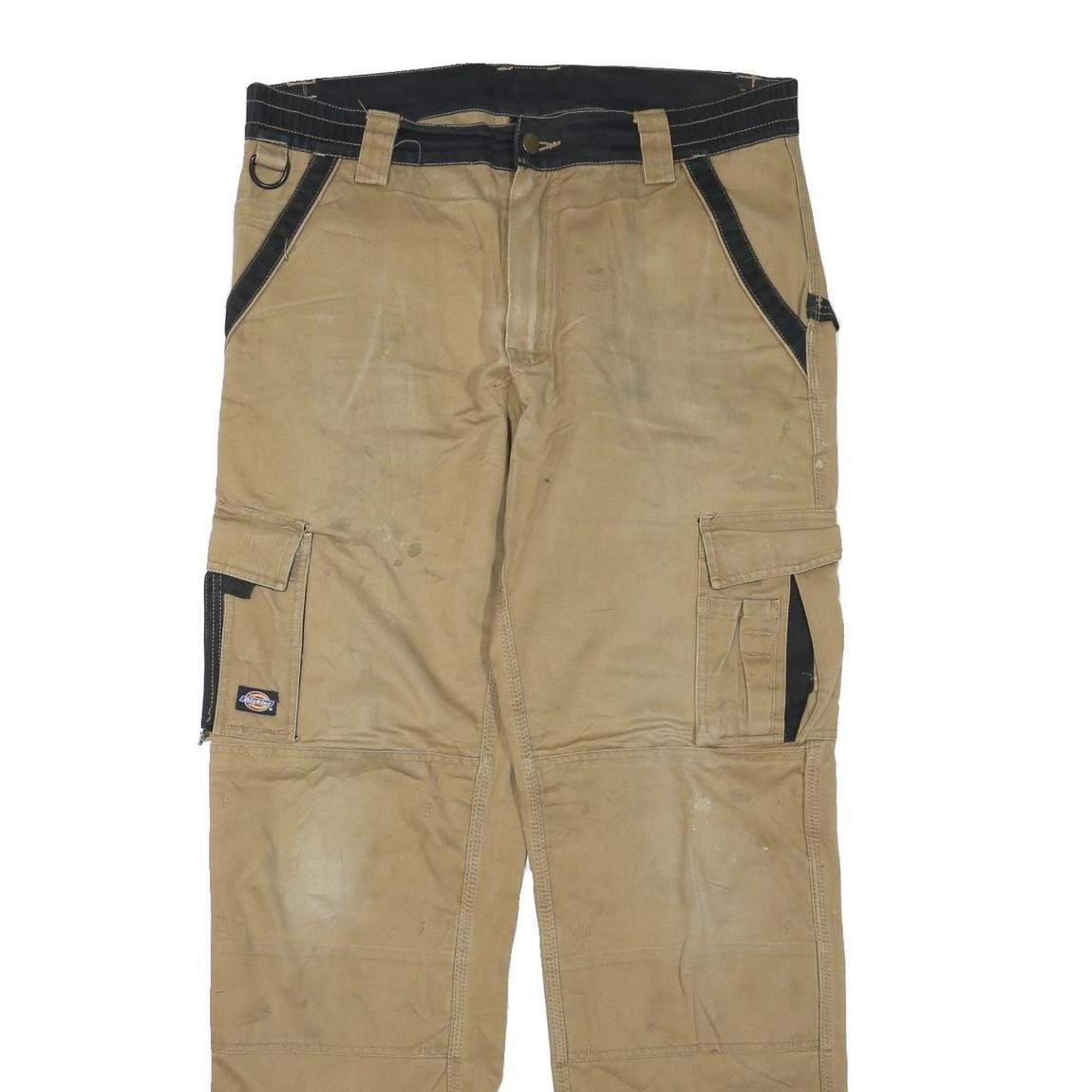 DICKIES Mens Cotton Blend Beige & Black Regular Fit Cargo Trousers W38 L34
