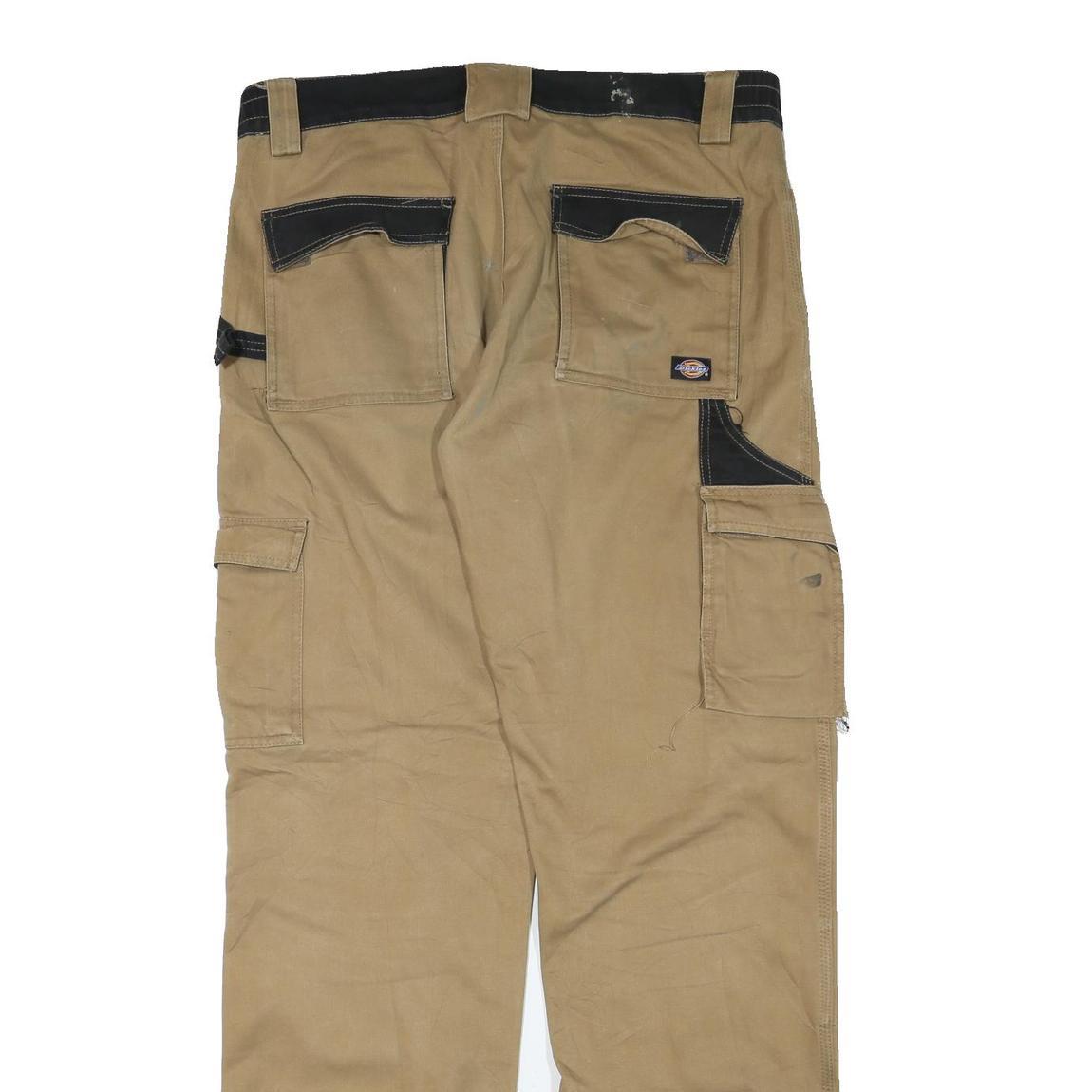 DICKIES Mens Cotton Blend Beige & Black Regular Fit Cargo Trousers W38 L34