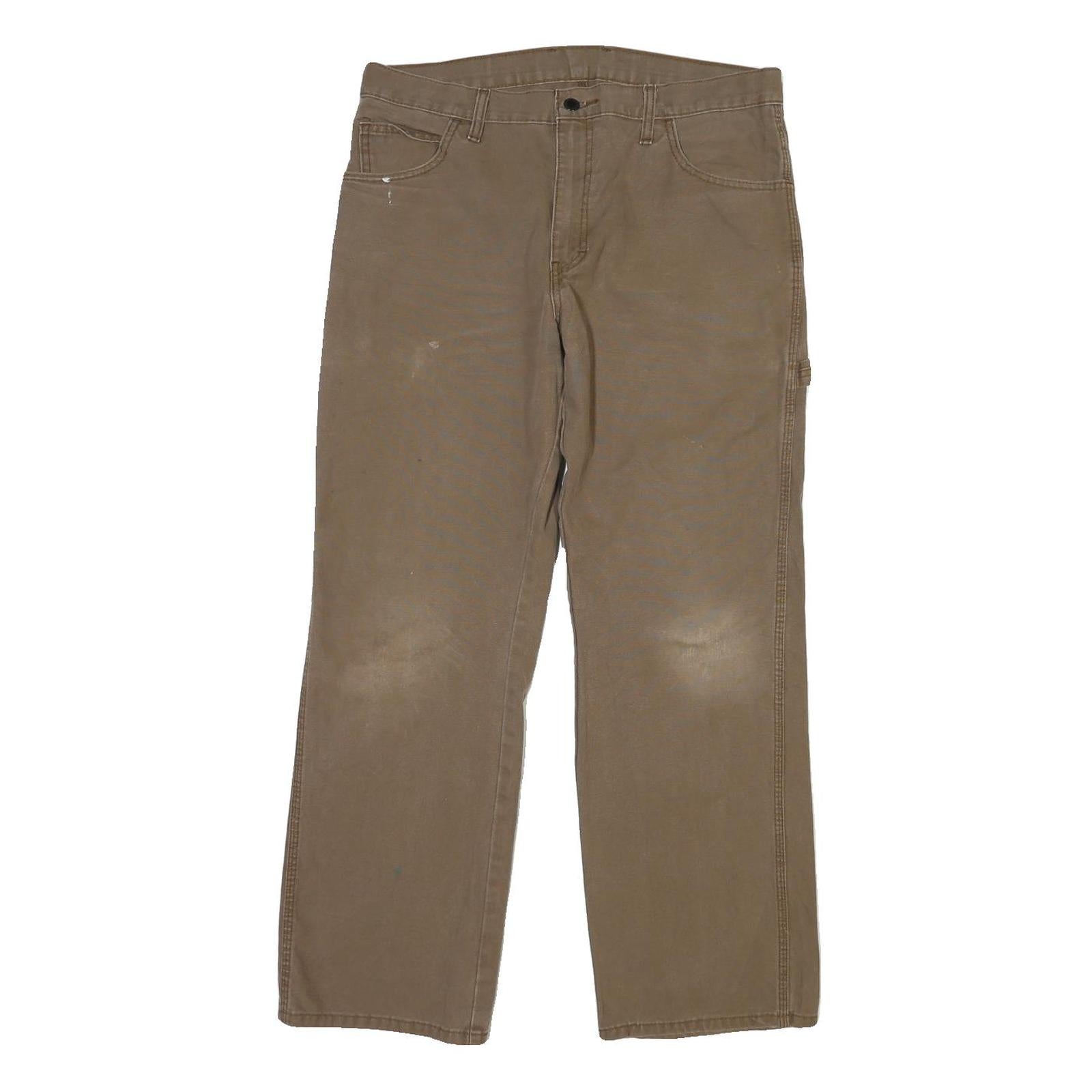 DICKIES Mens Cotton Beige Regular Straight Trousers W34 L30 Workwear Casual