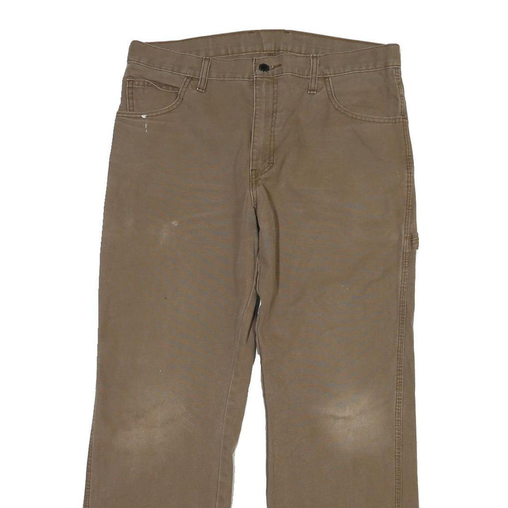 DICKIES Mens Cotton Beige Regular Straight Trousers W34 L30 Workwear Casual