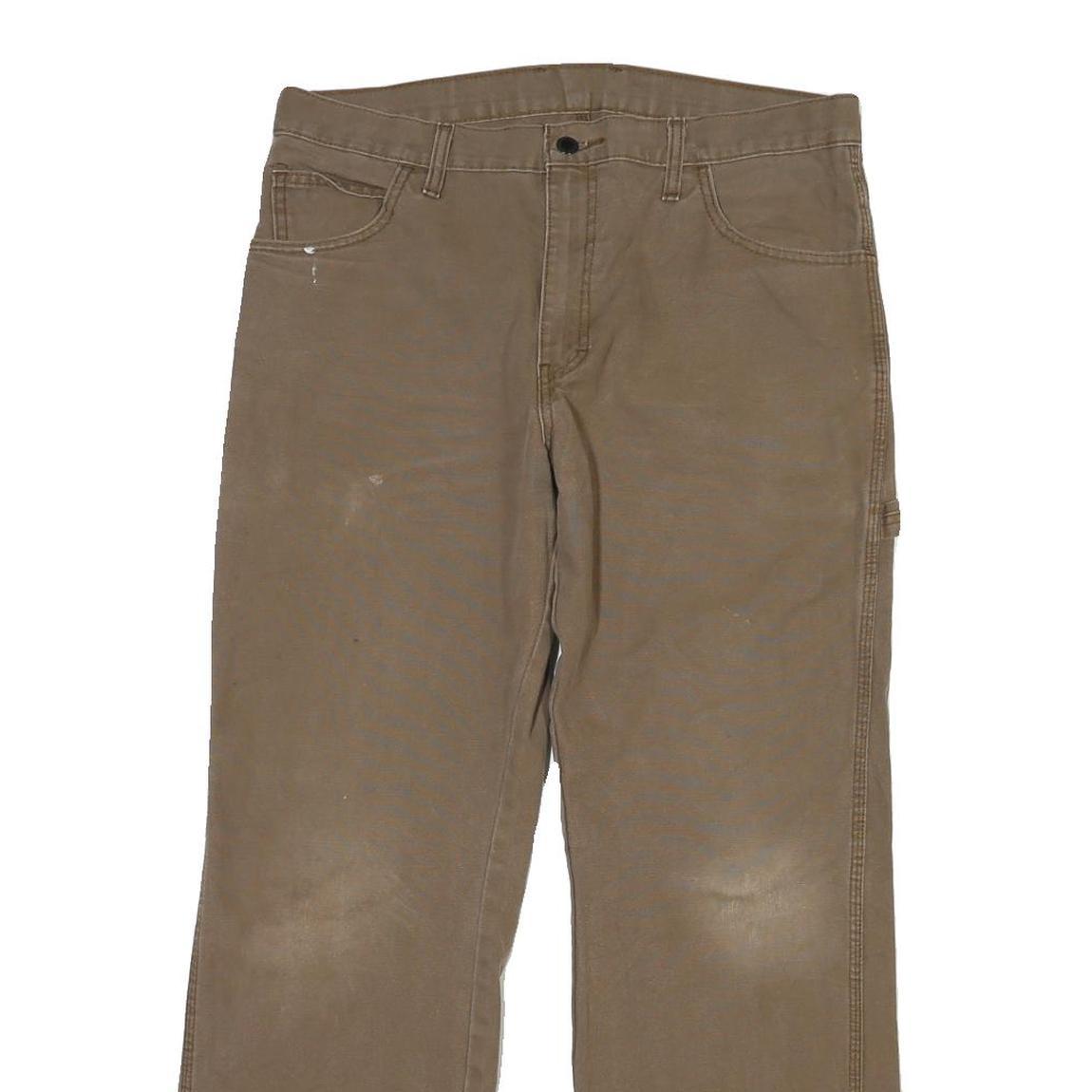 DICKIES Mens Cotton Beige Regular Straight Trousers W34 L30 Workwear Casual