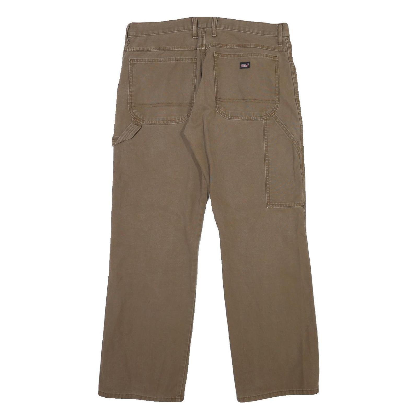 DICKIES Mens Cotton Beige Regular Straight Trousers W34 L30 Workwear Casual