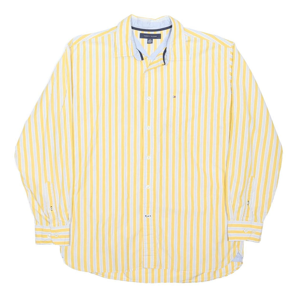 TOMMY HILFIGER Mens Yellow & White Striped Shirt L Classic Fit Cotton Blend