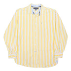 TOMMY HILFIGER Mens Yellow & White Striped Shirt L Classic Fit Cotton Blend