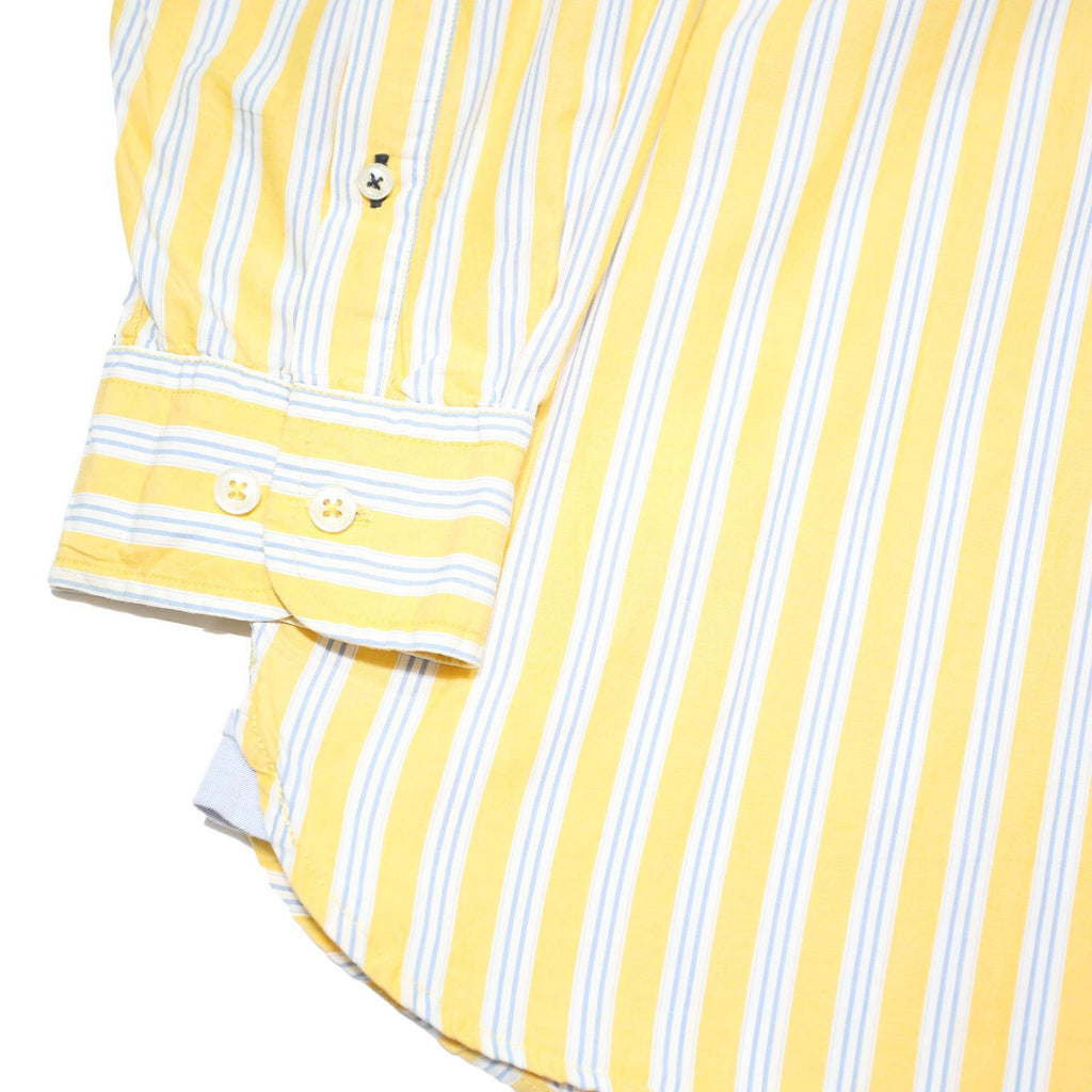 TOMMY HILFIGER Mens Yellow & White Striped Shirt L Classic Fit Cotton Blend