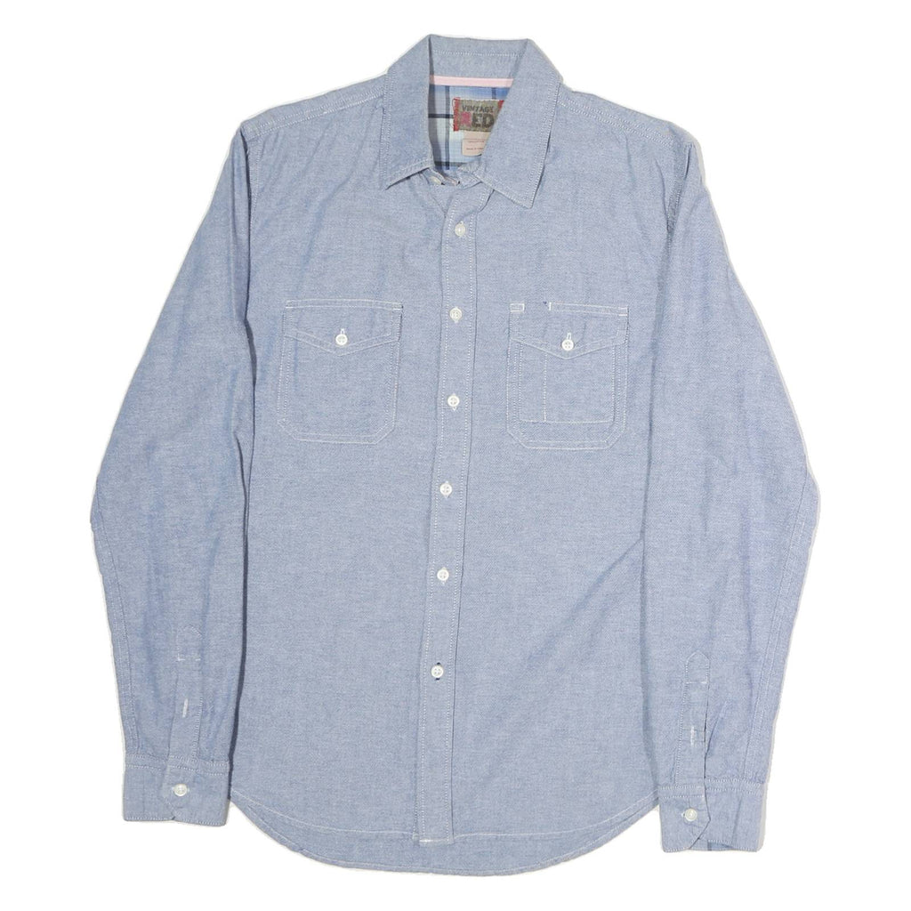 VINTAGE RED Mens Blue Cotton Shirt M Classic Long Sleeve Button Down Casual