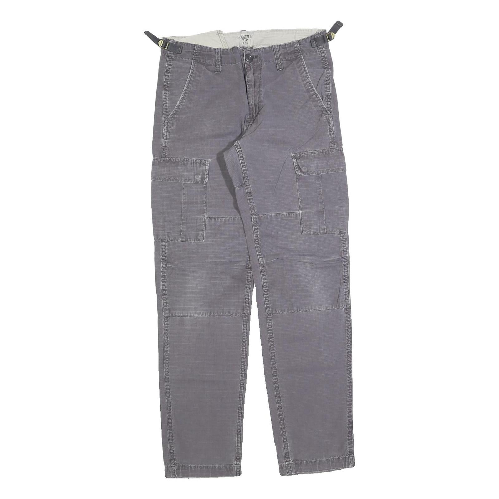 CARHARTT Mens Cotton Blend Relaxed Grey Cargo Trousers W28 L32 Workwear Zip