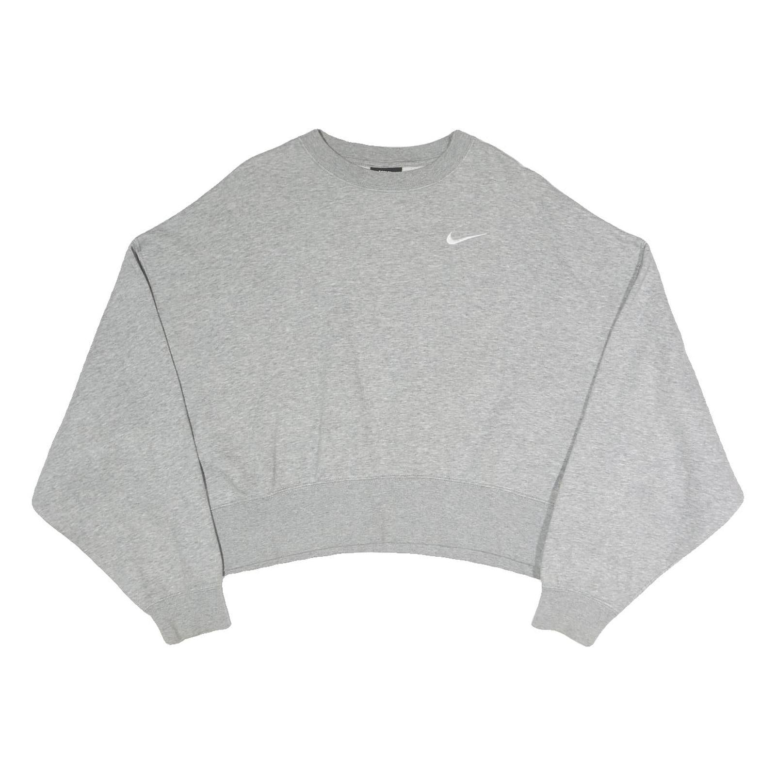 NIKE Womens Grey Sweatshirt Crew Neck XS Cropped Casual Pullover Cotton Blend