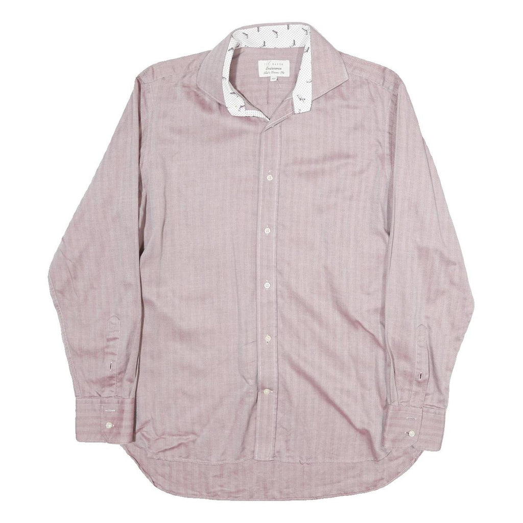TED BAKER Mens Pink Shirt M Cotton Stylish Patterned Collar Long Sleeve