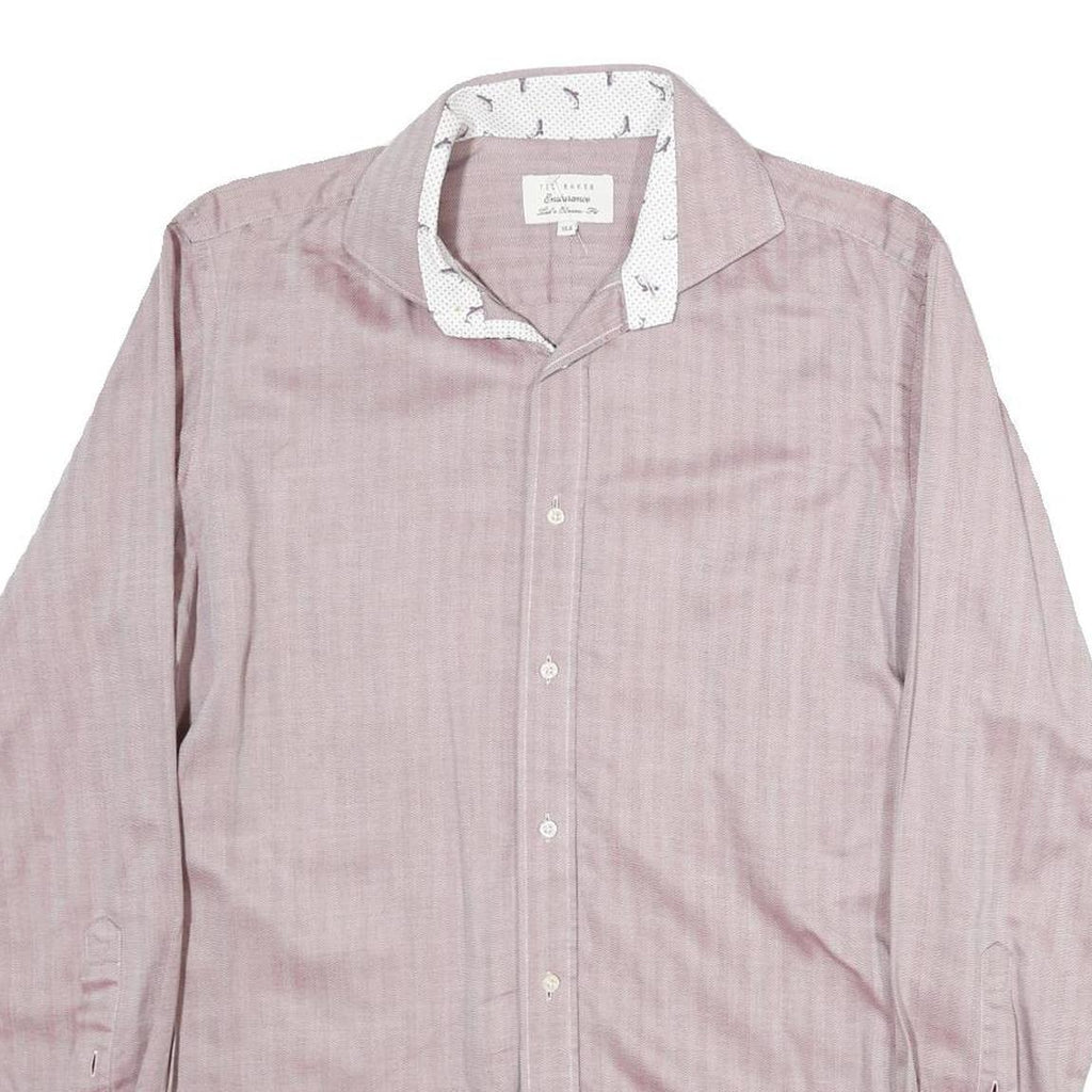 TED BAKER Mens Pink Shirt M Cotton Stylish Patterned Collar Long Sleeve