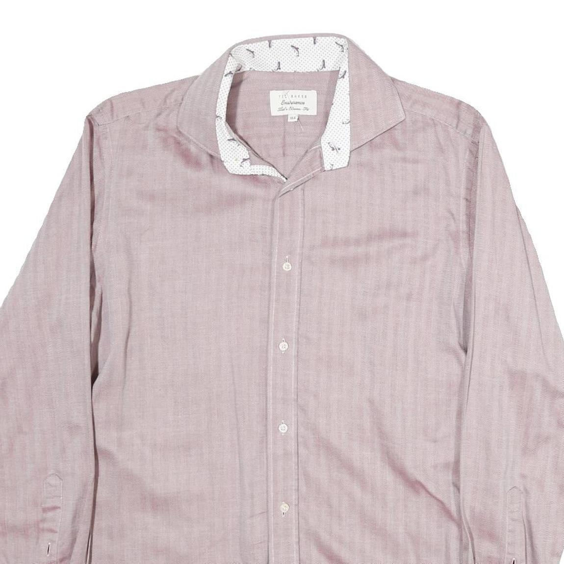 TED BAKER Mens Pink Shirt M Cotton Stylish Patterned Collar Long Sleeve