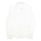 GUESS Womens White Embroidered Shirt Long Sleeve Collar M Elegant Top
