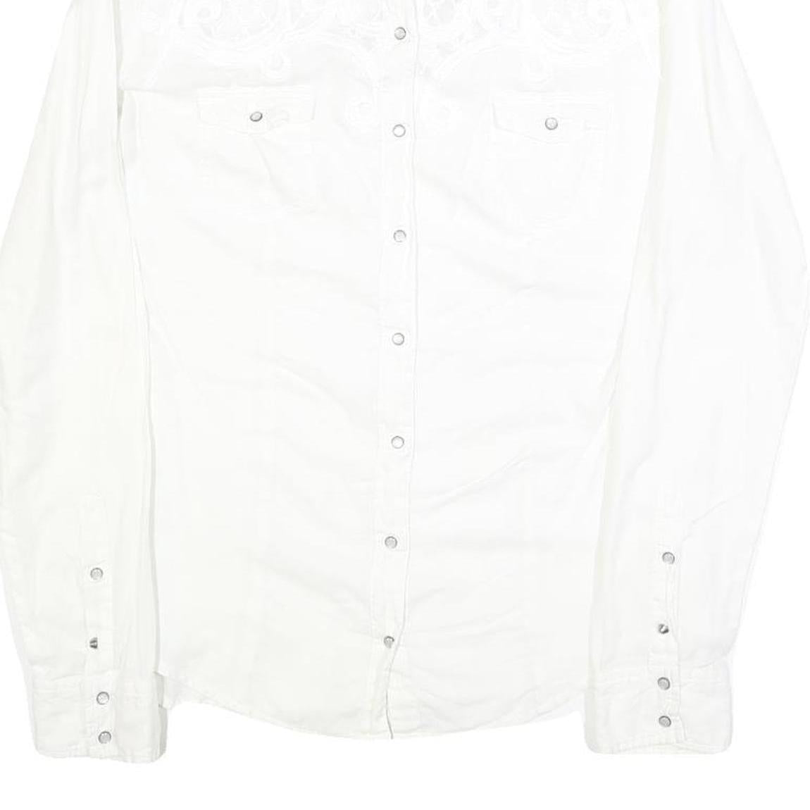 GUESS Womens White Embroidered Shirt Long Sleeve Collar M Elegant Top