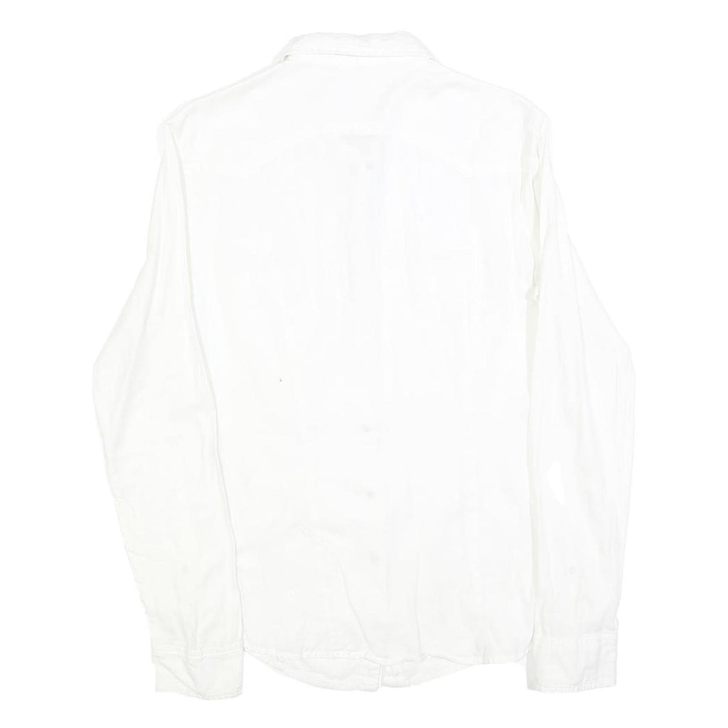 GUESS Womens White Embroidered Shirt Long Sleeve Collar M Elegant Top