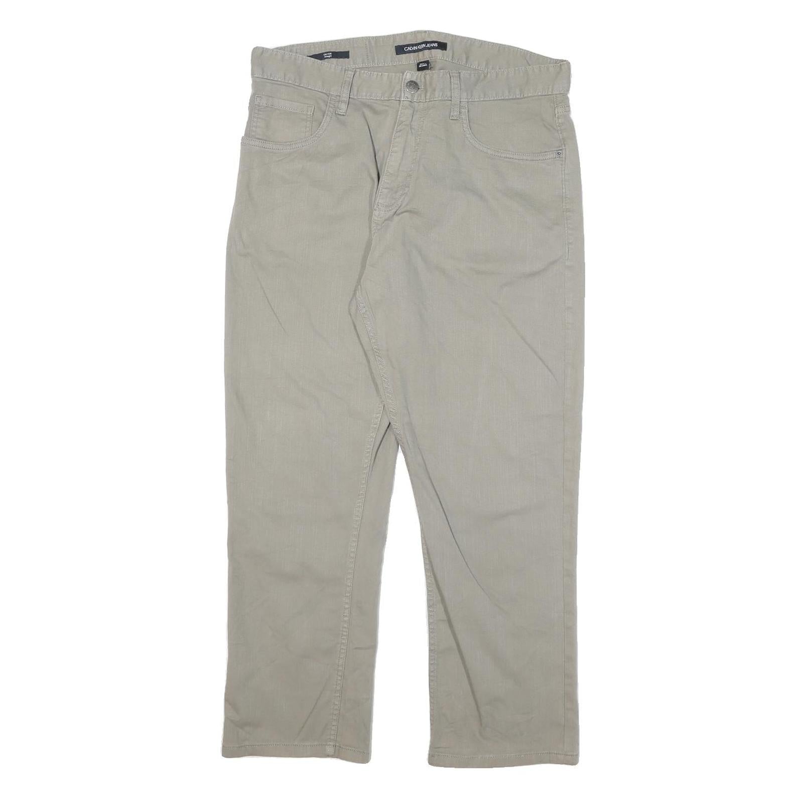 CALVIN KLEIN JEANS Mens Regular Fit Beige Cotton Blend Trousers W32 L26 Casual