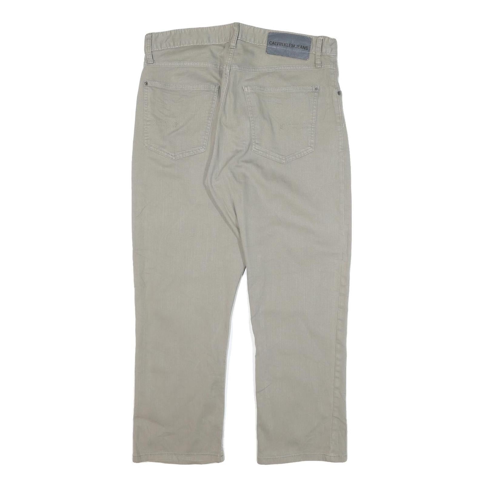 CALVIN KLEIN JEANS Mens Regular Fit Beige Cotton Blend Trousers W32 L26 Casual