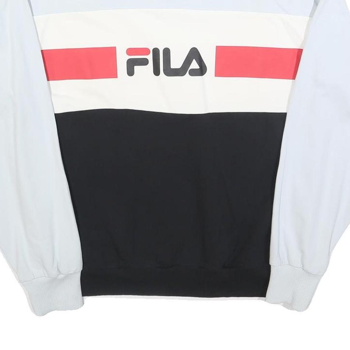 FILA Womens White Black & Red Crew Neck M Logo Colourblock Sweatshirt