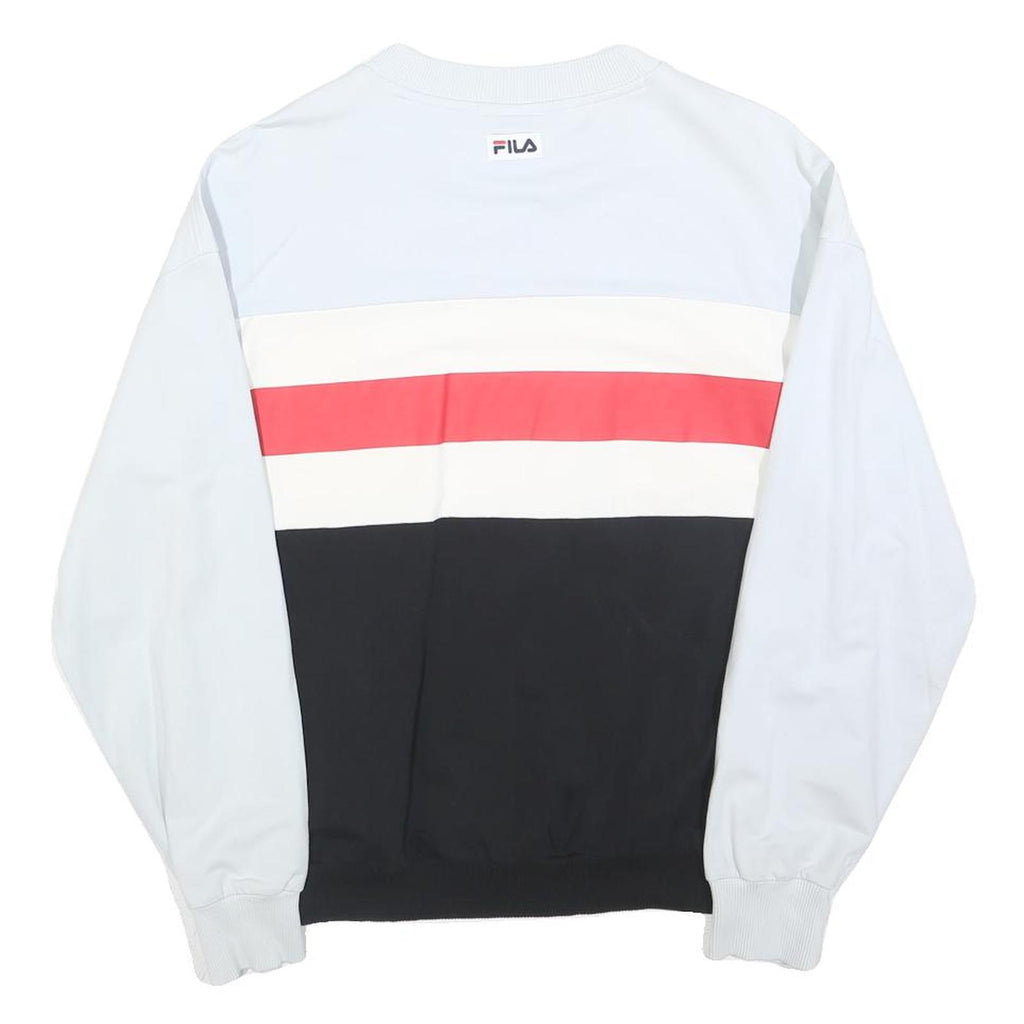 FILA Womens White Black & Red Crew Neck M Logo Colourblock Sweatshirt