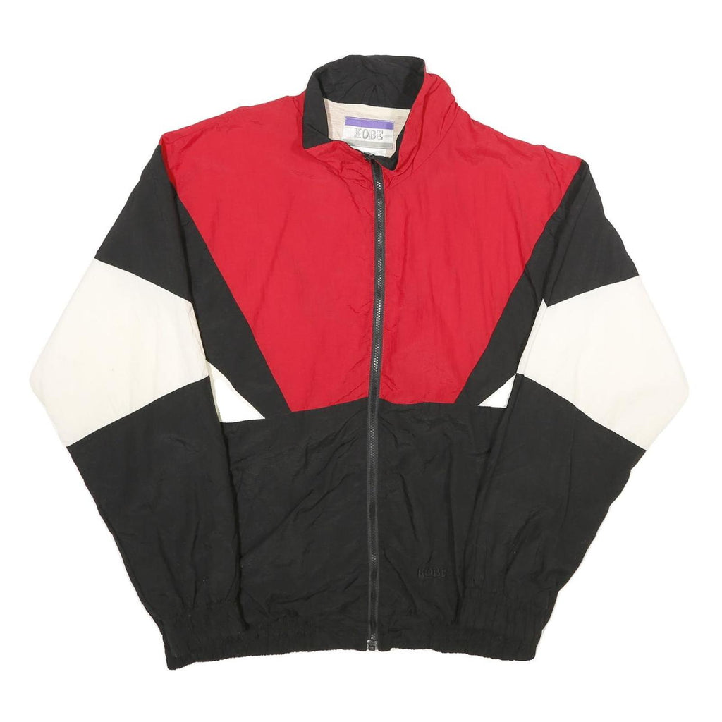KOBE Mens Red & Black & White Nylon Jacket L Zip Casual Retro Colourblock