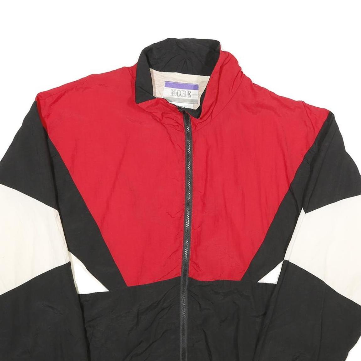 KOBE Mens Red & Black & White Nylon Jacket L Zip Casual Retro Colourblock