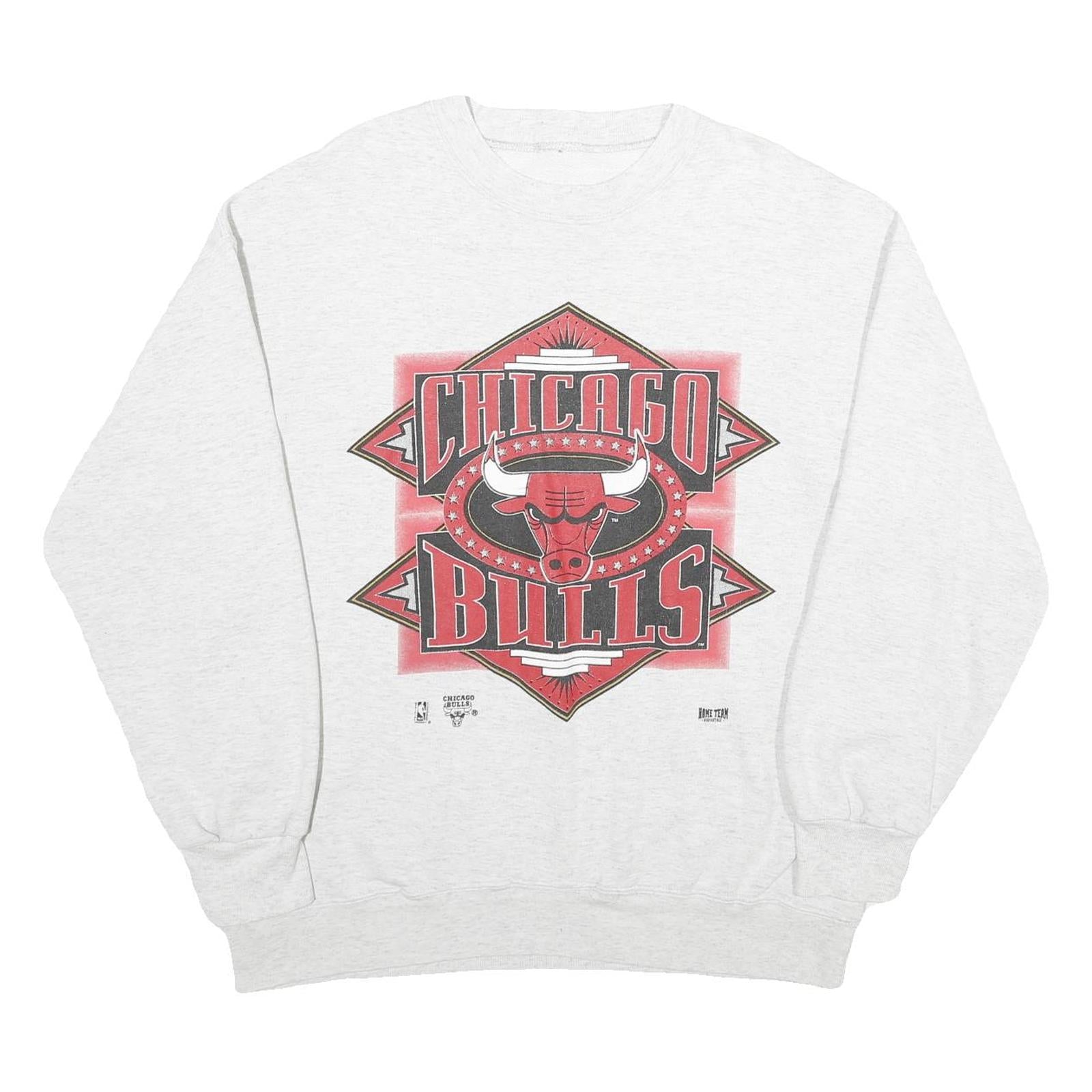 Mens White Chicago Bulls Crew Neck XL Cotton Blend Sweatshirt NBA Basket