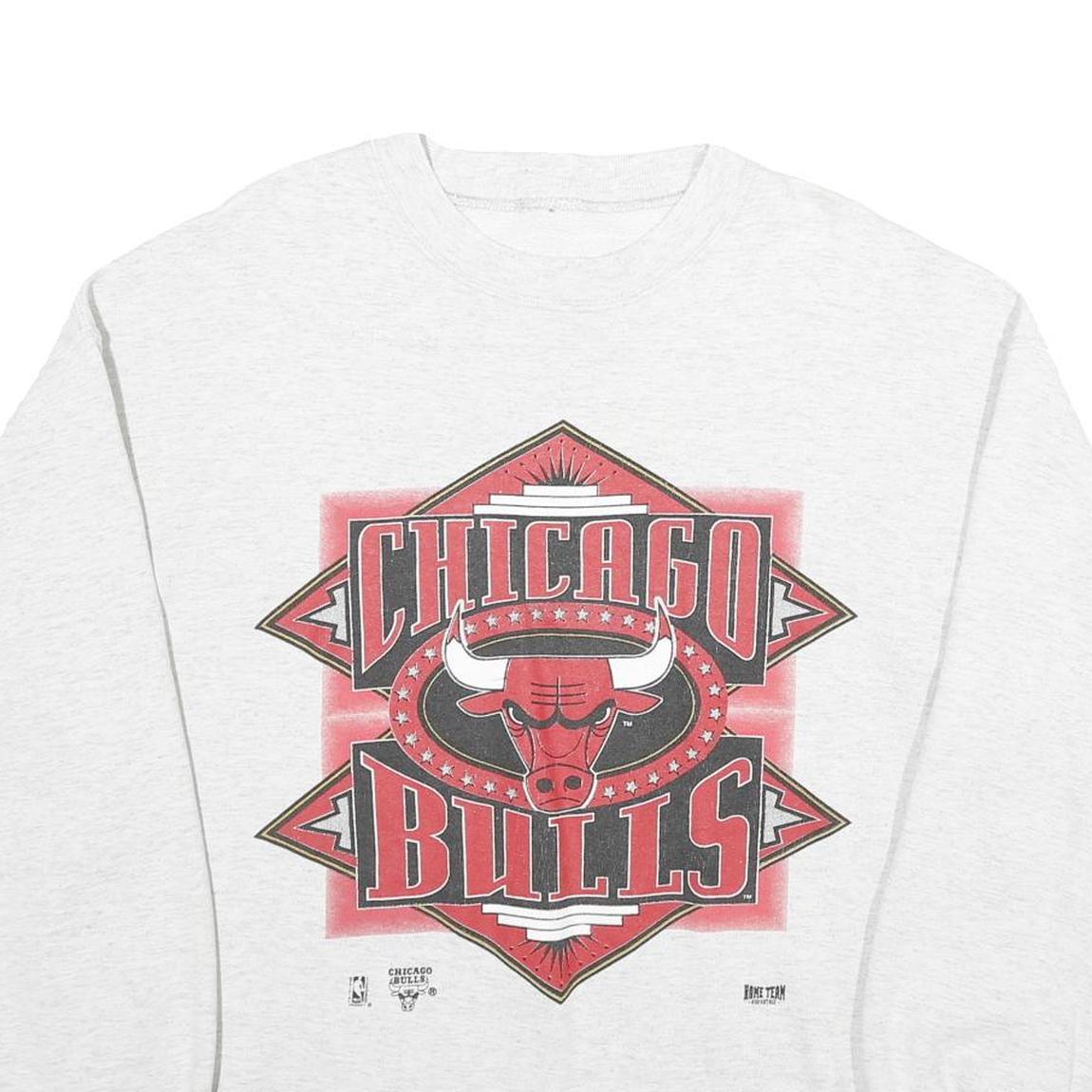 Mens White Chicago Bulls Crew Neck XL Cotton Blend Sweatshirt NBA Basket