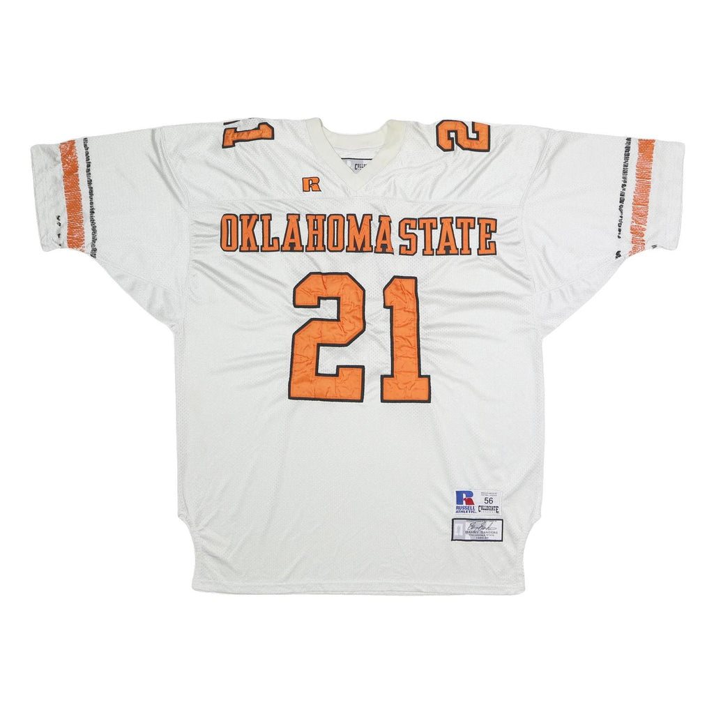 RUSSELL ATHLETIC Mens White & Orange Oklahoma State Graphic T-Shirt 2XL Short