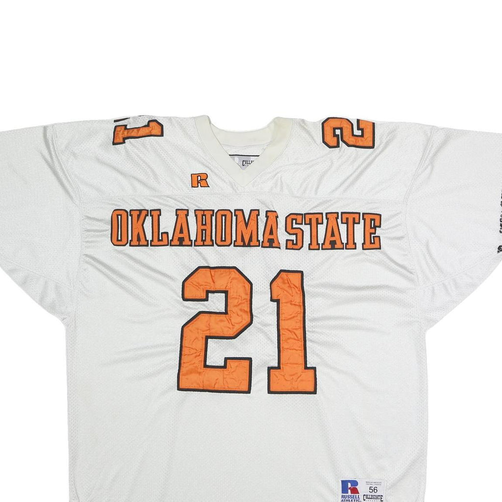 RUSSELL ATHLETIC Mens White & Orange Oklahoma State Graphic T-Shirt 2XL Short
