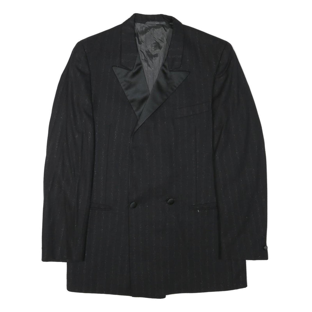 FREY Mens Black Wool Blend Double Breasted M Jacket Pinstripe Formal Button