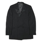 FREY Mens Black Wool Blend Double Breasted M Jacket Pinstripe Formal Button