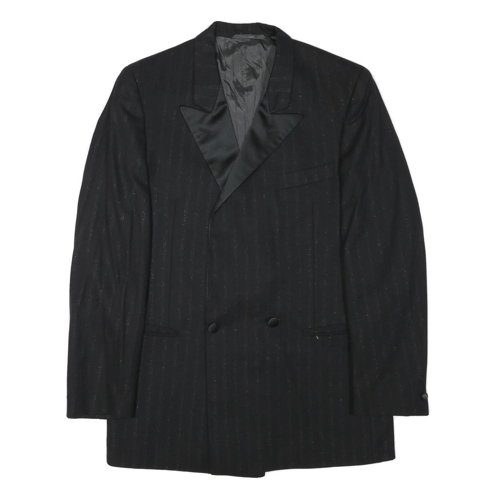 FREY Mens Black Wool Blend Double Breasted M Jacket Pinstripe Formal Button