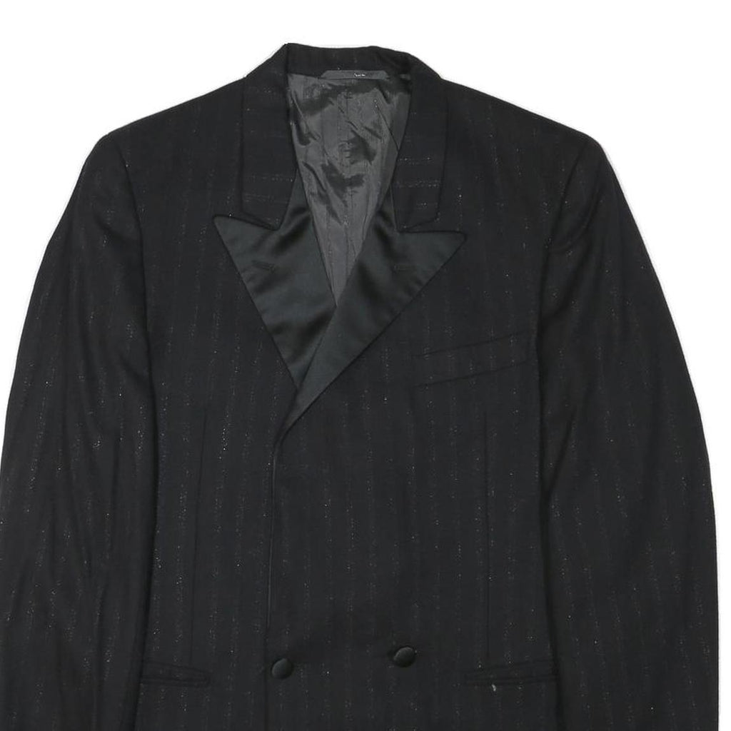 FREY Mens Black Wool Blend Double Breasted M Jacket Pinstripe Formal Button