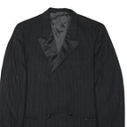 FREY Mens Black Wool Blend Double Breasted M Jacket Pinstripe Formal Button