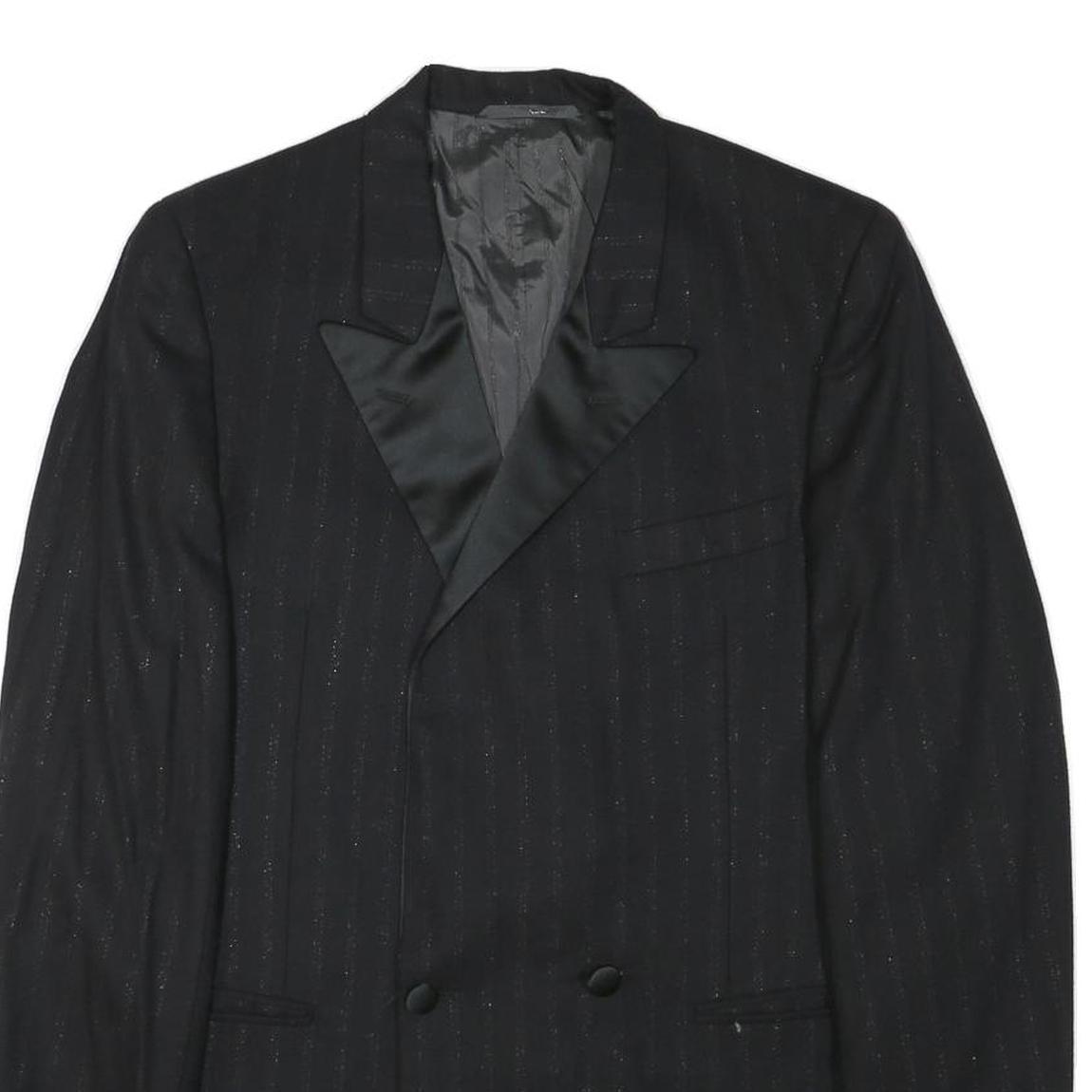FREY Mens Black Wool Blend Double Breasted M Jacket Pinstripe Formal Button