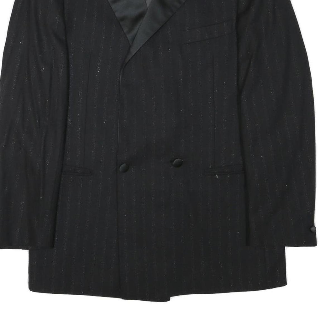 FREY Mens Black Wool Blend Double Breasted M Jacket Pinstripe Formal Button