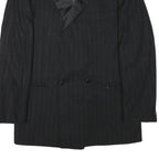 FREY Mens Black Wool Blend Double Breasted M Jacket Pinstripe Formal Button