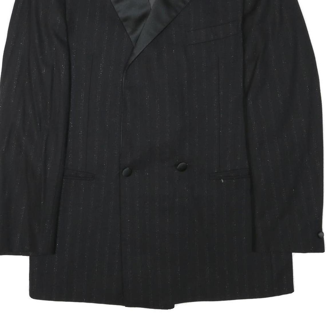 FREY Mens Black Wool Blend Double Breasted M Jacket Pinstripe Formal Button