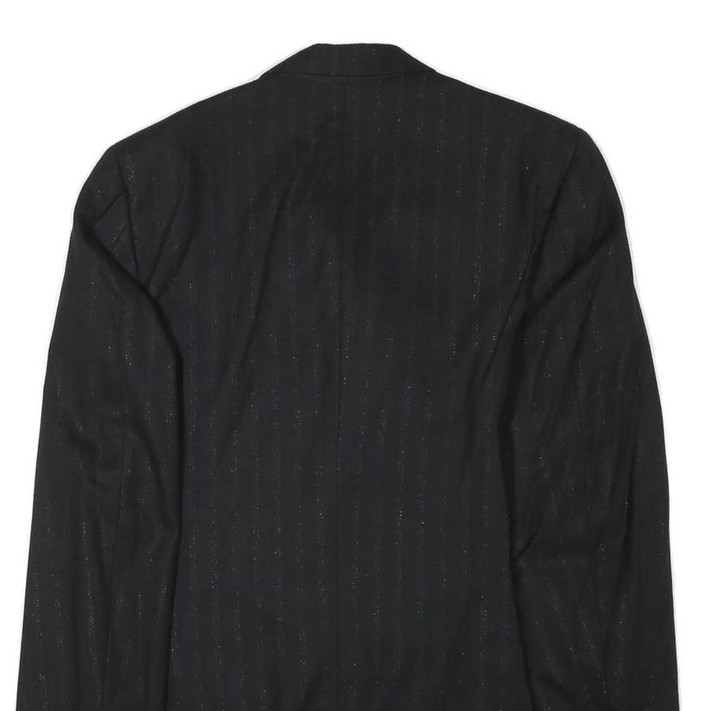 FREY Mens Black Wool Blend Double Breasted M Jacket Pinstripe Formal Button