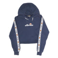 ELLESSE Womens Navy Blue Cropped Pullover Hoodie UK 6 Logo Tape Sleeves