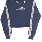 ELLESSE Womens Navy Blue Cropped Pullover Hoodie UK 6 Logo Tape Sleeves