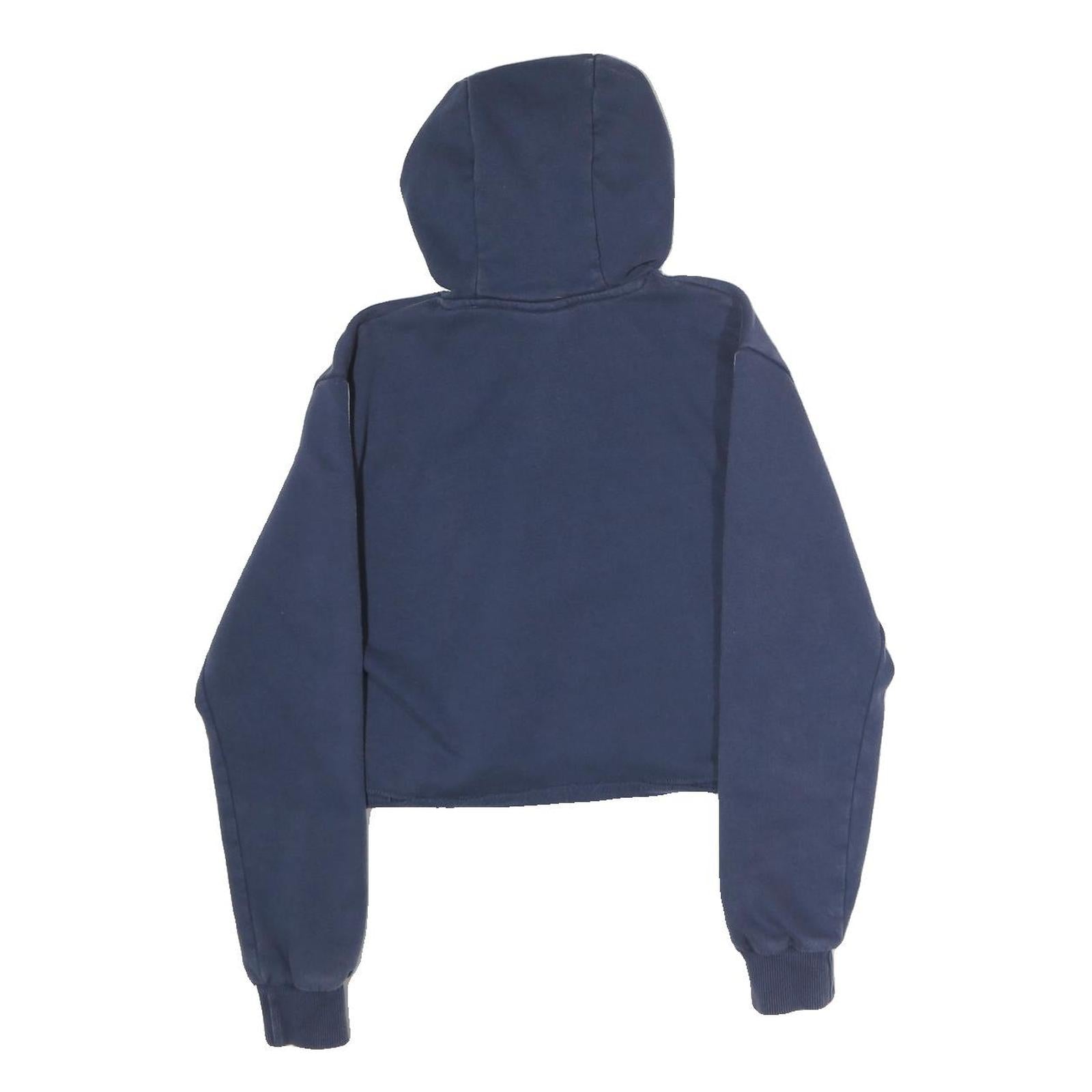 ELLESSE Womens Navy Blue Cropped Pullover Hoodie UK 6 Logo Tape Sleeves