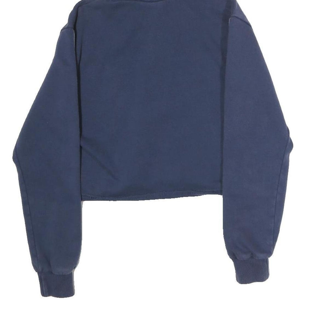 ELLESSE Womens Navy Blue Cropped Pullover Hoodie UK 6 Logo Tape Sleeves