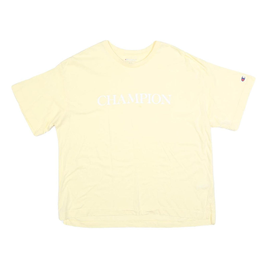 CHAMPION Womens Yellow Cotton Blend T-Shirt XL Short Sleeve Crew Neck Logo